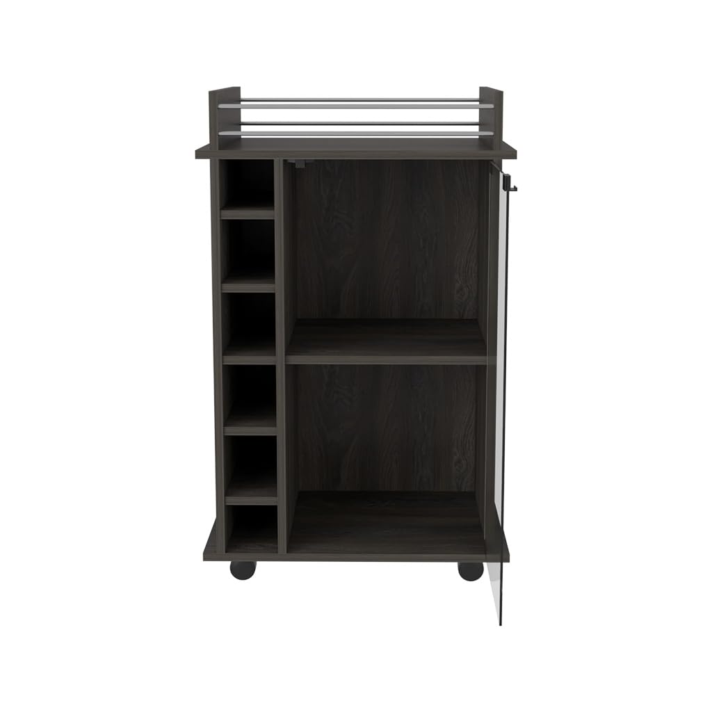 Bar Cart,Serving Cart,Drink Cart,Six Wine Cubbies, Carbon Espresso Finish ieikq