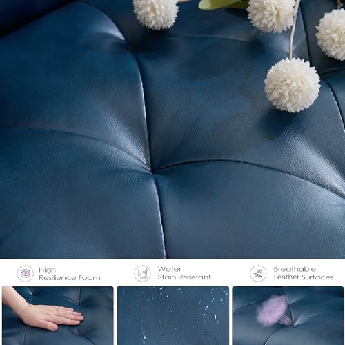 TYBOATLE 62" W Leather Loveseat w/ 2 USB and 2 Cupholders, Mid-Century Modern Tufted Small Love Seat Couches for Office, Living Room, Bedroom, Dorm (1, Blue) TYBOATLE