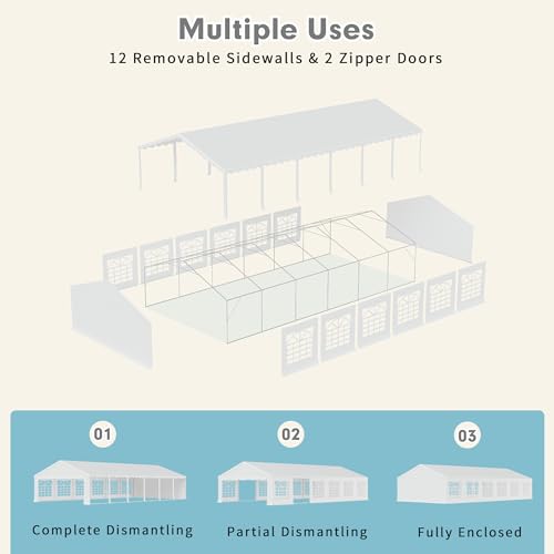 EROMMY 20x40ft Party Tent, Outdoor Wedding Heavy Duty Large Canopy Carport with Removable Sidewalls, 2 Roll-up Doors, 4 Storage Bags, Gazebo Shelter Tent for Party Event Commercials, White EROMMY