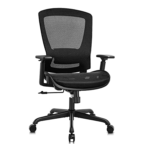 ELABEST Mesh Office Chair,Ergonomic Computer Desk Chair,Sturdy Task Chair- Adjustable Lumbar Support & Armrests,Tilt Function,Comfort Wide Seat,Swivel Home Office Chair (Black) ELABEST