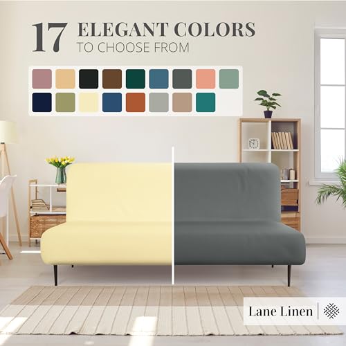 LANE LINEN Armless Futon Cover - Easy to Install Stretch Sofa Bed Slipcover, Soft Elastic Textured Full Size Cover, RV Couch Protector, Machine Washable - Pearl Ivory LANE LINEN