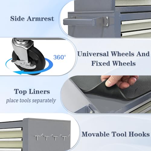 Kirmosal 13-Drawer Tool Chest with Wheels,2 in 1 Detachable Rolling Tool Chests with Drawers,Large Tool Box with Lock,Mobile Steel Tool Cabinet Storage for Warehouse,Garage-Grey&White Kirmosal
