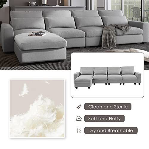 Merax 129" Large Modular Sectional Sofa 5 Pieces Modern L Shaped Couch with Deep Wide Chaise for Living Room Love Seats, Light Gray Merax