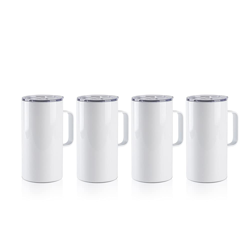PYD Life 4 PCS Sublimation Blank Tumbler 20 OZ White Mugs with Handle,Stainless Steel Coffee Travel Mug with Sliding Lid for Cricut Mug Press Machine PYD Life