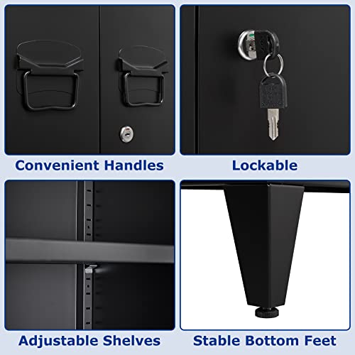 AFAIF Metal Storage Cabinet with Lock, Locking Cabinets with 2 Doors and Shelves, Lockable Steel Locker Cupboard, Small Sideboard Buffet Cabinet for Home Office AFAIF