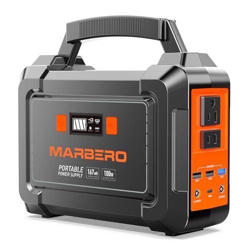 Portable Power Station 100W MARBERO Camping Solar Generator 167Wh Power Bank with AC Outlet 110V with Multi-Output LED Flashlights for CPAP Home Camping Hurricane Emergency MARBERO