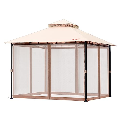 VEVOR Patio Gazebo for 6-8 Person, 10 x 10 FT Backyard Gazebo, with Mosquito Netting, Metal Frame, and PU Coated 180G Polyester, Outdoor Canopy Shelter for Patio, Backyard, Lawn, Garden, Deck VEVOR