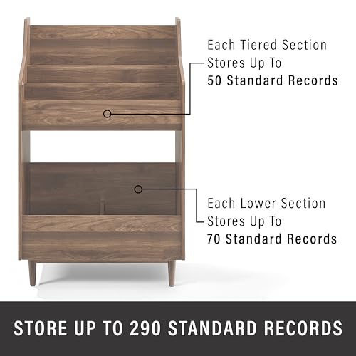 Crosley Furniture Liam Vinyl Record Storage Stand, Tiered Storage Shelves for Records, Walnut Crosley Furniture
