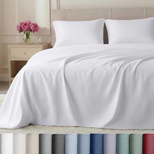 California Design Den Luxury 800 Thread Count King Size Sheets Set - 100% Cotton Sheets, Soft Sateen, Deep Pockets for a Snug Fit, Durable Bedding Set - White