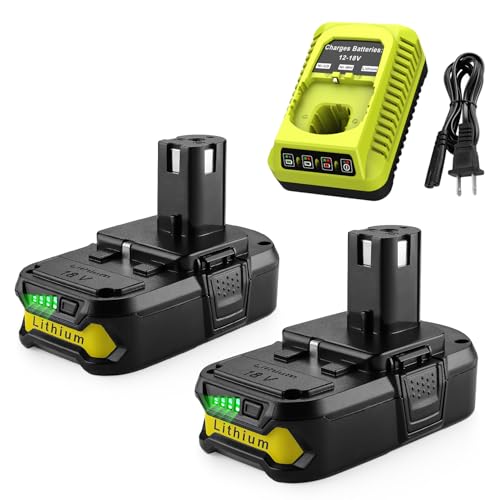 Energup 2Pack 3.5A P102 18V Battery for 18Volt Ryobi Batteries 18V Lithium with Charger for P117 P118 Ryobi Charger for 18V ONE+ P108 P107 P104 P105 P103 for Ryobi 18v Lithium Battery energup