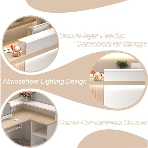 L Shaped Reception Desk with Counter, Modern Front Desk Reception Counter with Storage, Office Reception for Salon Retail Store Business Lobby with Lockable Drawer (White Black - Left, L 160cm/63in) Generic