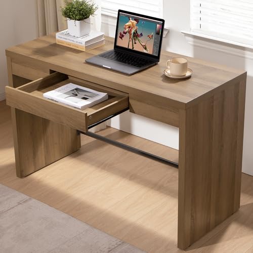 SICOTAS Computer Desk Writing Table - 47-Inch Home Office Executive Desk with Drawer, Farmhouse Study Desk with Storage,Boho Makeup Vanity Table for Bedroom Dormitory (Reclaimed Caramel Oak, 1 Piece) SICOTAS