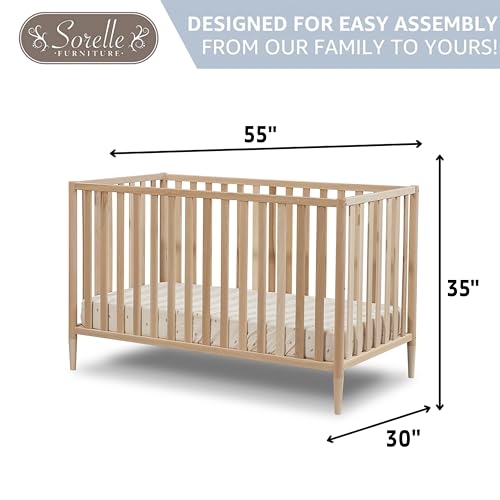 Sorelle Furniture Happy 3-in-1 Convertible Crib, Baby Crib to Toddler Bed, Sustainable Beech Wood, Non-Toxic Finish, Natural Wood Nursery Furniture