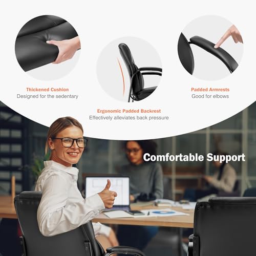 Sweetcrispy Waiting Room Guest Chair Set of 2, Stationary Office Reception Chairs No Wheel, Comfy Padded Arms and Seld Base, for Conference Room Lobby Home Computer Desk Bedroom Elderly, Deep Black Sweetcrispy