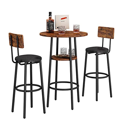 KIVENJAJA Rustic Brown 3-Piece Bistro Bar Table Set for 2 with PU Upholstered Stools KIVENJAJA