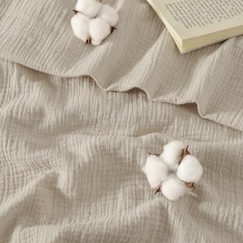 PHF 100% Natural Cotton Muslin Duvet Cover Set King Size, Ultra Soft Breathable Absorbent, Luxurious Minimalist Gauze Bedding for All Season, Duvet Set with 2 Pillow Shams, 104" x 90", Linen PHF