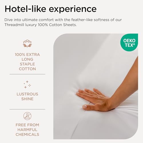 Threadmill Luxury 800 Thread Count 100% Cotton Sheets - Sateen Weave Twin XL Bed-Sheets, Better Than Egyptian Cotton,3 Pc Solid Bedding Set (Hotel White), Fits 15" Deep Pocket Threadmill