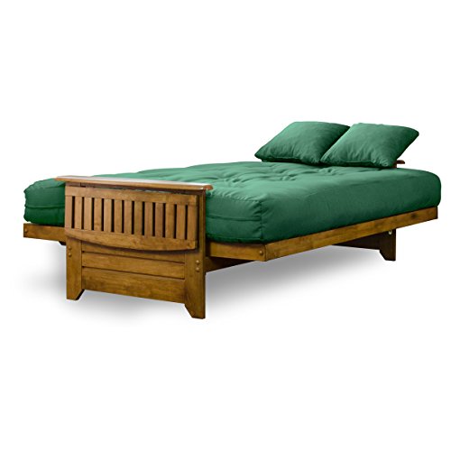 Nirvana Futons Brentwood Tray Arm Futon Sofabed Set - Full Frame, 8" Hunter Green Mattress, Rich Heritage Finish Nirvana Futons