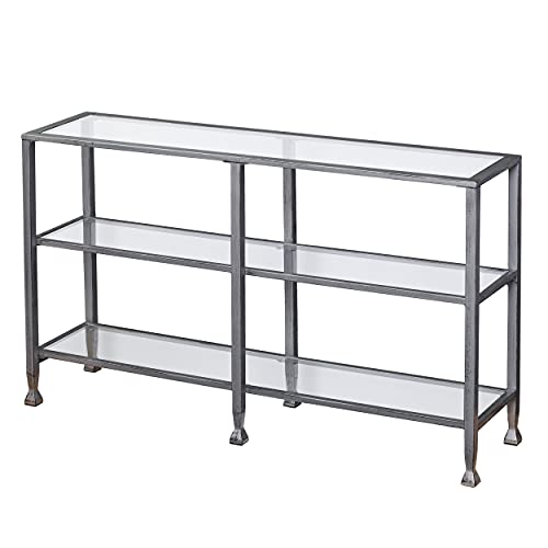 SEI Furniture Jaymes 3 Tier Glass Console Media Table, Silver Frame Finish, distressed silver (AMZ1770MC) SEI Furniture