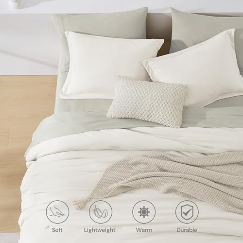 WRENSONGE Queen Comforter Set - 7 Pieces White Soft Bed in a Bag Queen with Fitted Sheet, Flat Sheet, 2 Pillow Shams, and 2 Pillowcases- Warm Bedding Sets for All Season WRENSONGE