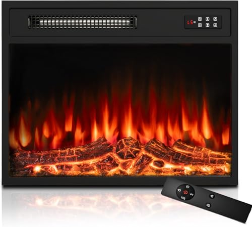BOSSIN 23 inch Electric Fireplace Insert with Stove Heater for TV Stand,LED Realistic Flame,Recessed Mounted Fireplace Heater with Remote Control,Fireplace with Adjustable Flame, Timer 750/1500W BOSSIN