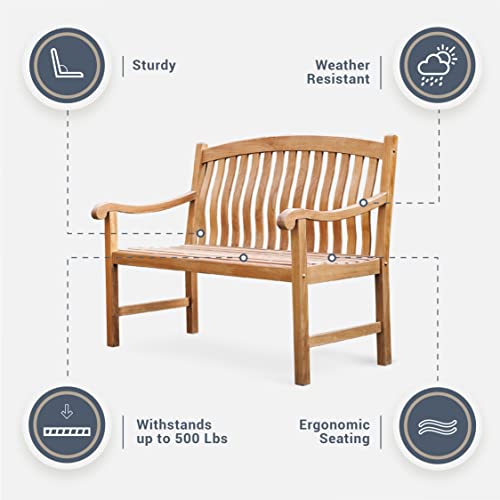 Cambridge Casual Arie 4-Foot Teak Wood Outdoor Garden Bench – Weather-Resistant Wooden Patio Bench for Porch, Deck, Lawn, Backyard, or Balcony – Stylish and Durable Seating Cambridge Casual