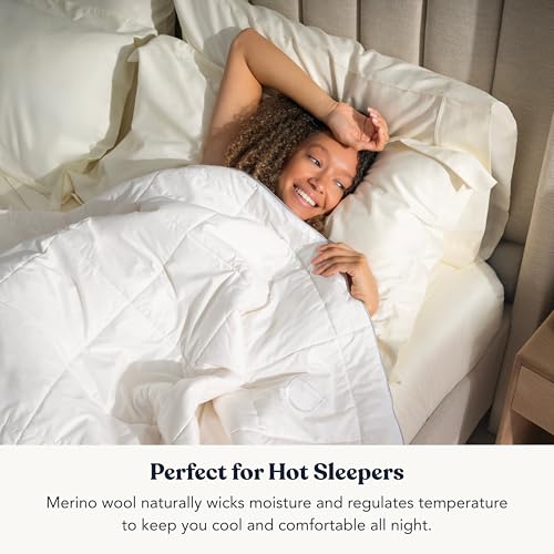 Delara Organic Merino Wool Duvet Insert - GOTS, Oeko-TEX & Woolmark Certified, 400TC Organic Cotton Shell, 200 GSM All-Season Warmth, Baffle Box Construction, Machine Washable - King Delara