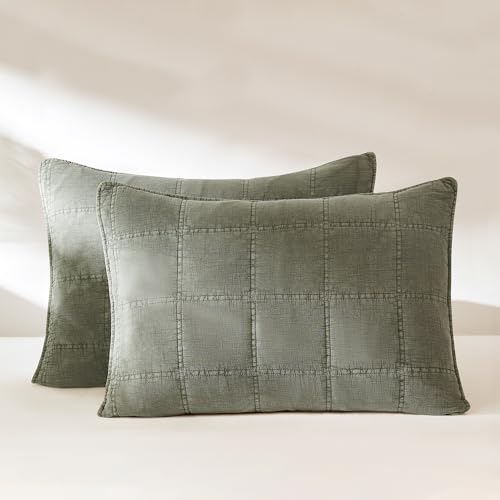 Lush Decor Logan Stone Washed Cotton Quilt 3 Piece Set King/California King Sage - Rustic Bedding Set - Soft Green Quilt - Lightweight - Minimalist & Boho Bedroom Decor Lush Decor