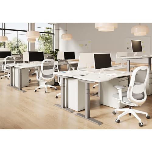 WorkPro® Uomo Ergonomic Mesh/Fabric Mid-Back Office Chair, White/Gray, BIFMA Compliant WorkPro