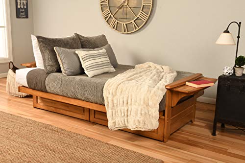 Kodiak Furniture Phoenix Full Size Futon in Butternut Finish with Storage Drawers, Linen Charcoal Kodiak Furniture