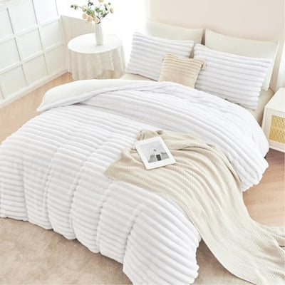 ANGIYUIN 3 Pieces White Duvet Cover Sets Twin Faux Fur Fluffy Bedding Cover Sets for Kids Girls Teens Soft Fuzzy Comforter Cover Sets for All Season(White Twin)