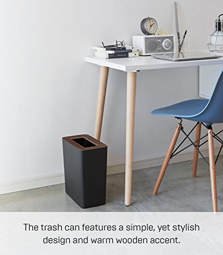 Yamazaki Home Trash Can - Small Modern Home Wastebasket for Bathroom Kitchen office Steel + Wood One Size Walnut YAMAZAKI