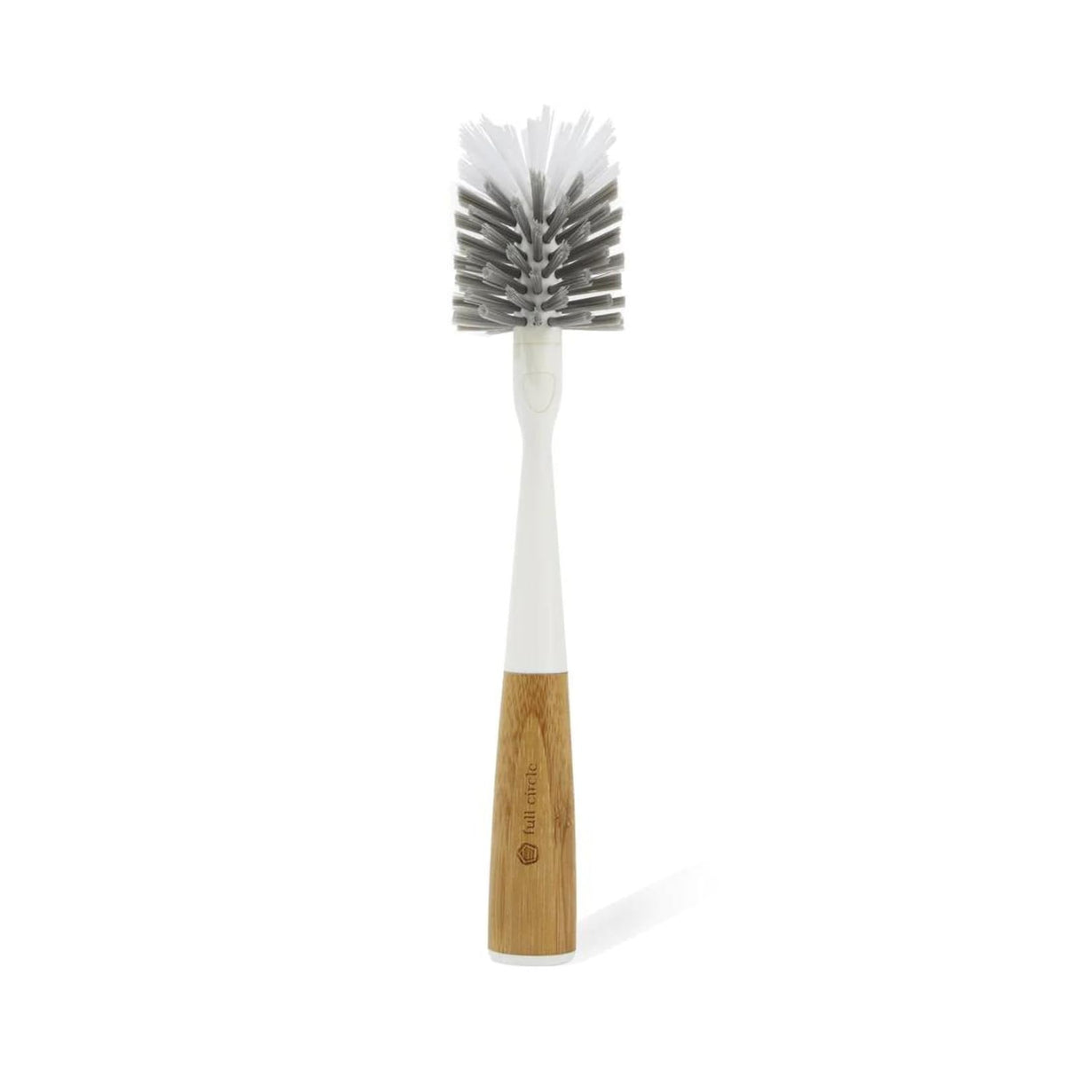 Full Circle Clean Reach Bottle Brush with Replaceable Bristle Brush Head, Bamboo Handle, White Full Circle
