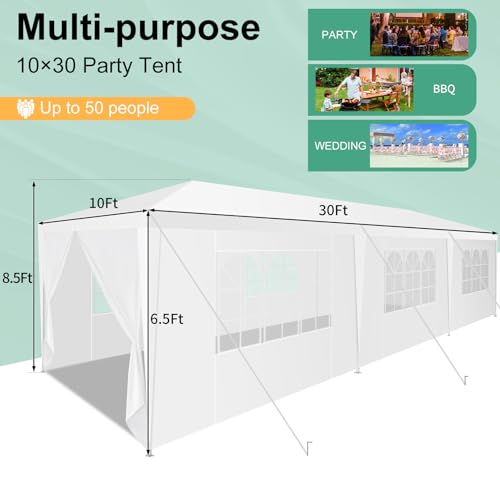 HOTEEL 10x30 Party Tent Outdoor Canopy Tent with Removable Sidewalls, White Tents for Parties Waterproof for Patio Gazebo Shelter Carpas Wedding Events BBQ Hoteel