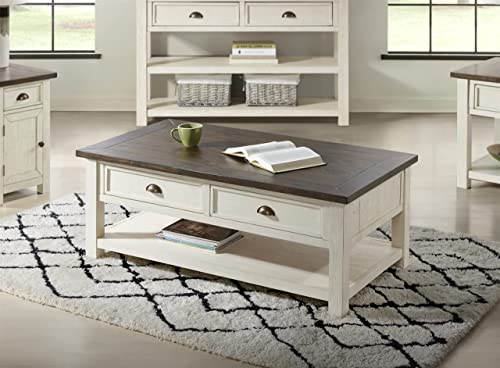 Martin Svensson Home Coffee Table Solid Wood, Cream White with Brown Top Martin Svensson Home