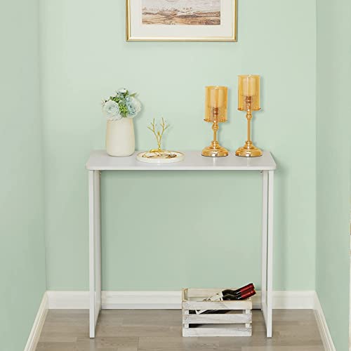 WOHOMO Folding Desk, 31.5" Small Desk for Small Spaces, Easy Assemble Foldable Computer Desk for Laptop, Mini Portable Working Table Narrow Wooden Writing Workstation for Home Office, White WOHOMO