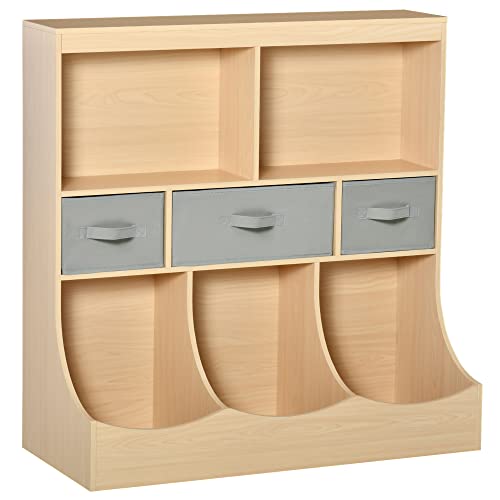 HOMCOM Natural Wood Kids Bookcase and Toy Storage Organizer with Drawers HOMCOM