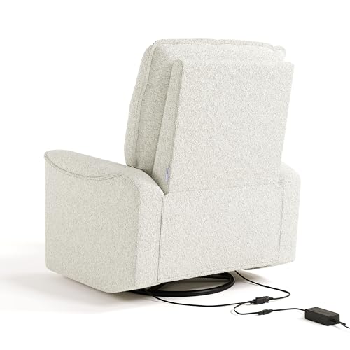 Storkcraft Santos Deluxe Power Recliner Swivel Glider, Premium Electronic Nursery Rocking Chair, Oeko-TEX 100 Certified, Includes Dual-USB Charging Port with USB-A & USB-C – (Ivory Boucle)