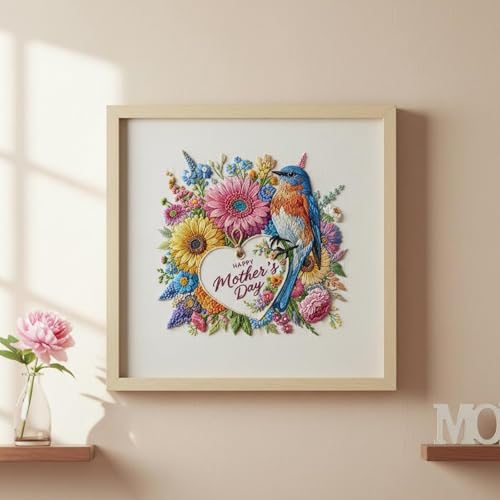 DIYDeligths Embroidery Kit for Beginners and Adults Mother's Day DIY Hand Cross Stitch Needlepoint Set with 7.87in/20cm Round Hoop (Bird)
