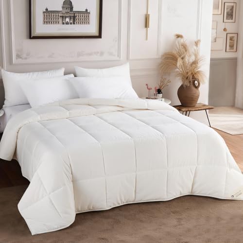 All Season Wool Comforter Duvet Insert Twin Size, Ultra-Soft Wool Filled Comforter, Medium Weight, Washable, Noiseless Cotton Shell(White) YMLIVE