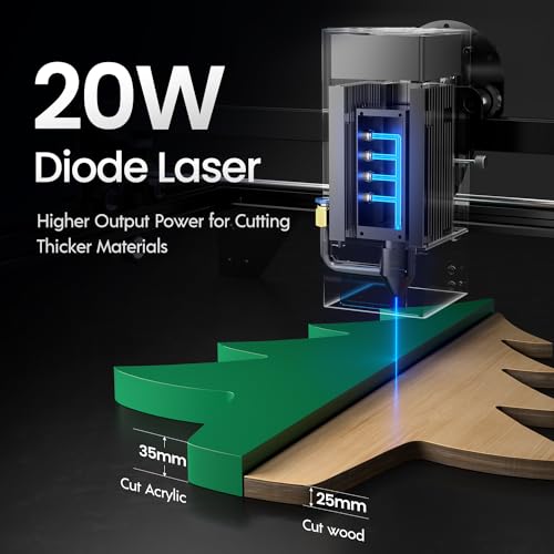 LONGER RAY5 20W Laser Engraver with Air Assist & LightBurn Camera, Auto Positioning & Capture, High-Precision Laser Cutter for Wood, Metal, Acrylic, Tumblers & Cylindrical Objects Longer