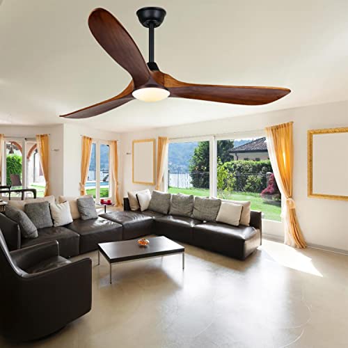 70 inch Large Ceiling Fan with Lights, Outdoor Ceiling Fan for Patio Waterproof, 3 Blades Propeller Wood Ceiling fan with lights, Reversible Quiet DC Motor for Exterior House Porch Farmhouse Gazebo AUNLPB