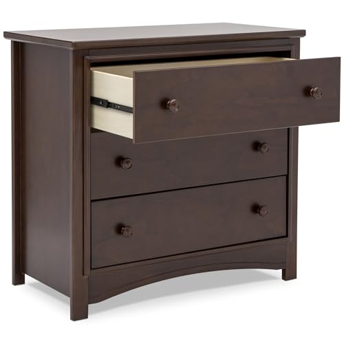 Delta Children Perry 3 Drawer Dresser with Changing Top and Interlocking Drawers, Walnut Espresso Delta Children