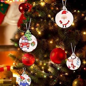 FCDECOR 60PCS Christmas Wooden Ornaments Unfinished, DIY Christmas Crafts for Kids Wood Slices DIY Crafts Supplies for Girls Adults, Christmas Ornaments Holiday Decoration, 3MM FCDECOR