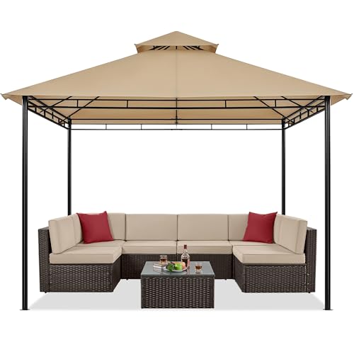 Yaheetech Gazebo for Patios 11x11 - Outdoor Powder-Coated Steel Frame Gazebo, Double Roofs Grill Gazebo BBQ Pavilion, Water-Resistant, for Lawn/Backyard/Garden/Deck, Khaki Yaheetech