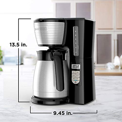 BLACK+DECKER 12-Cup Thermal Programmable Coffee maker, Brew Strength Selector, Auto-clean, Black and Silver BLACK+DECKER
