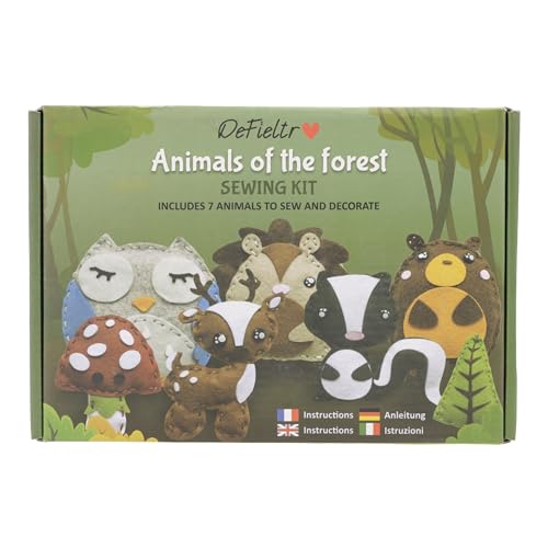 DeFieltro Sewing Kit for Kids Forest Animals Creative & EDUCACIONAL - Beautiful Complete Sewing Craft Kit with Easy-Perforation Felt for Kids - Beginners Sewing Kit for Hours of Fun Ages 8-12 DeFieltro