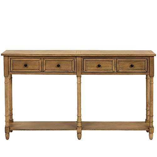 Knocbel 58in Long Accent Entry Console Table with Drawers & Bottom Open Shelf, Solid Wood Sofa Couch Side Table for Entryway Hallway Living Room (Old Pine) Knocbel