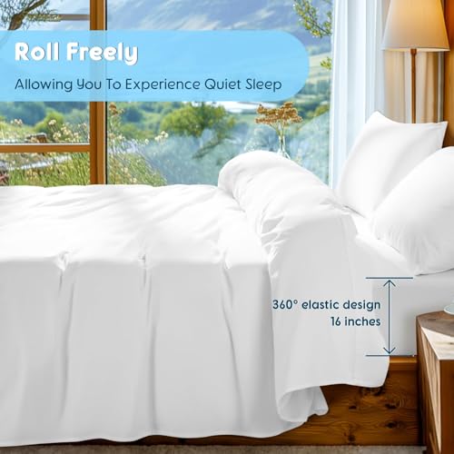 SONORO KATE 100% Egyptian Cotton Sheets Set - 1000 High Thread Count, Luxury 5-Star Hotel Sateen Bed Sheets, Soft, Breathable Long Staple Sheets, Fit up to 16" - 4 PC (White,King) SONORO KATE