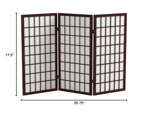 3 ft. Short Window Pane Shoji Screen - Walnut - 3 Panels Red Lantern